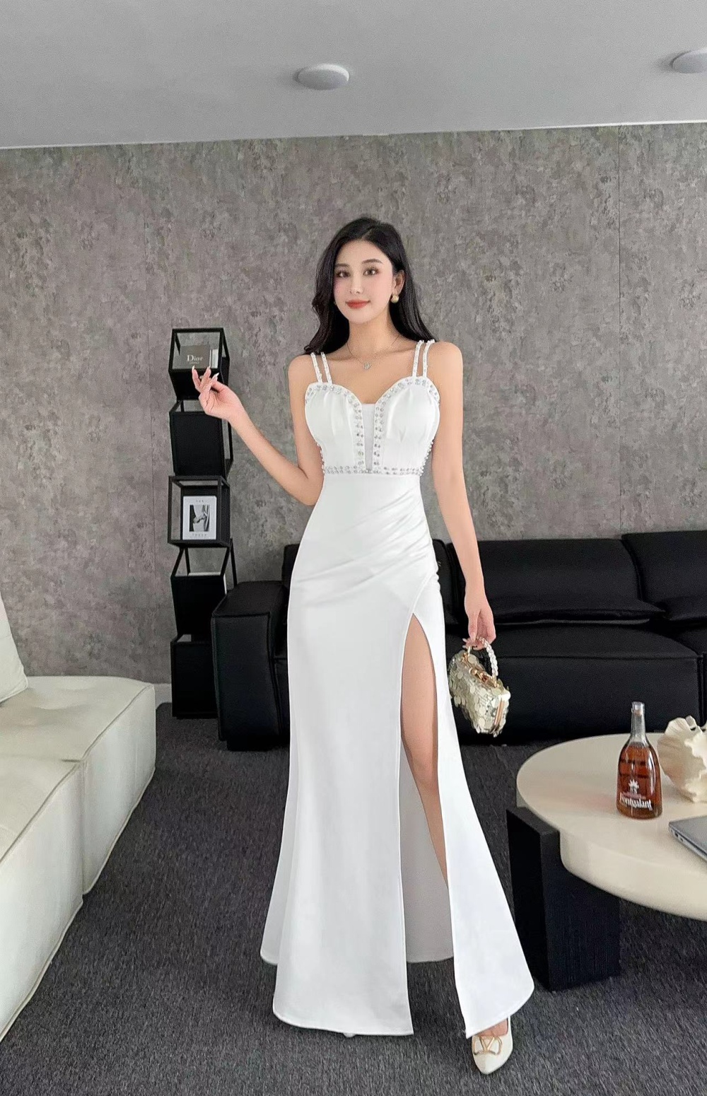 Split V-neck sling jumpsuit sexy temperament evening dress