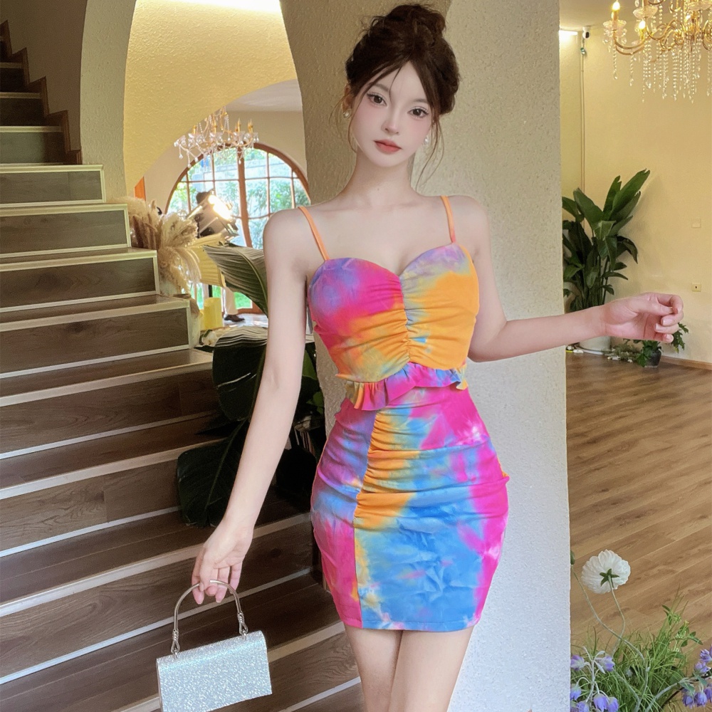 Slim bottoming split halter dress for women