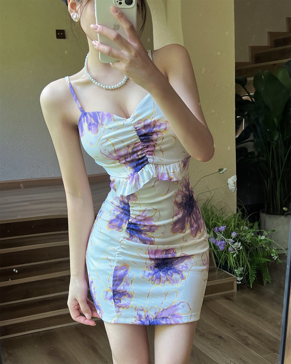 Slim bottoming split halter dress for women