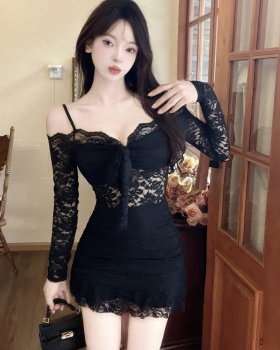 Package hip lace clavicle dress sling tight T-back