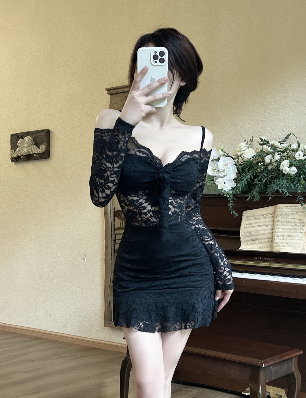 Package hip lace clavicle dress sling tight T-back