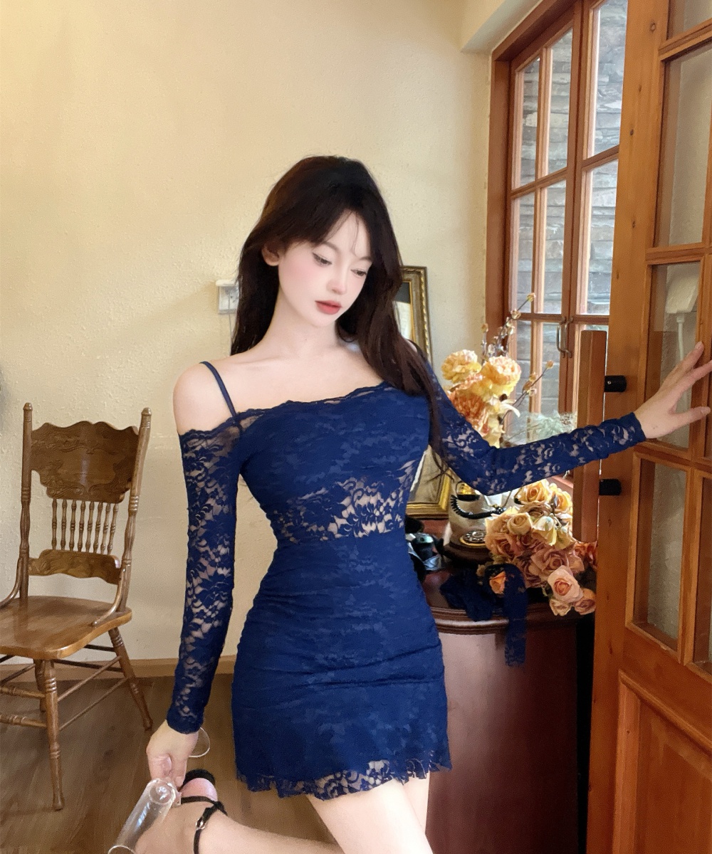 Package hip lace clavicle dress sling tight T-back