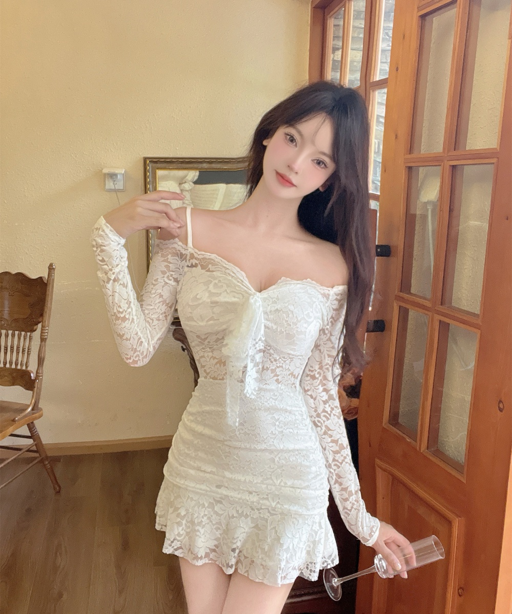 Package hip lace clavicle dress sling tight T-back