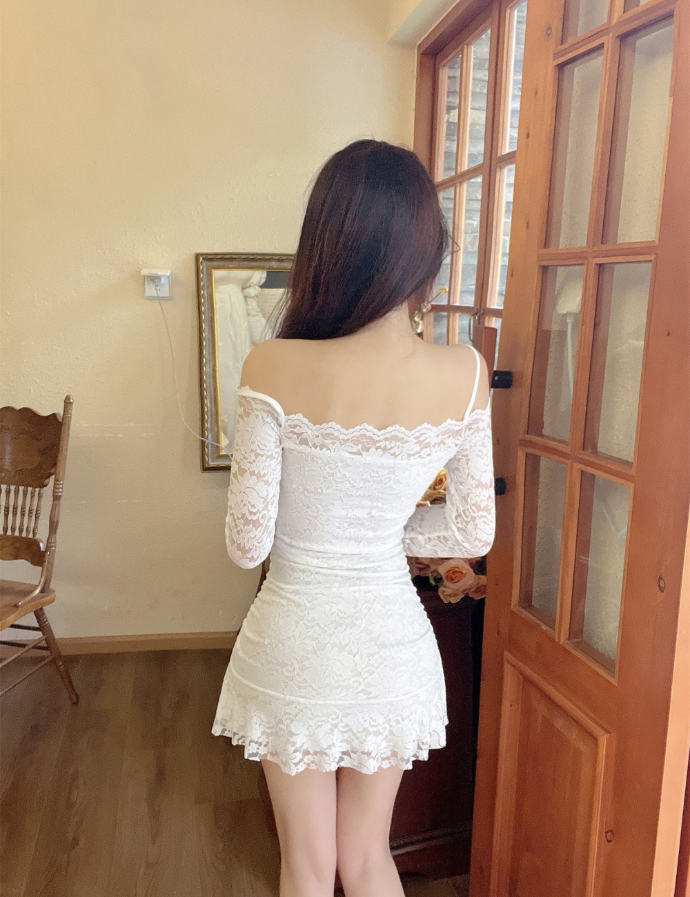 Package hip lace clavicle dress sling tight T-back