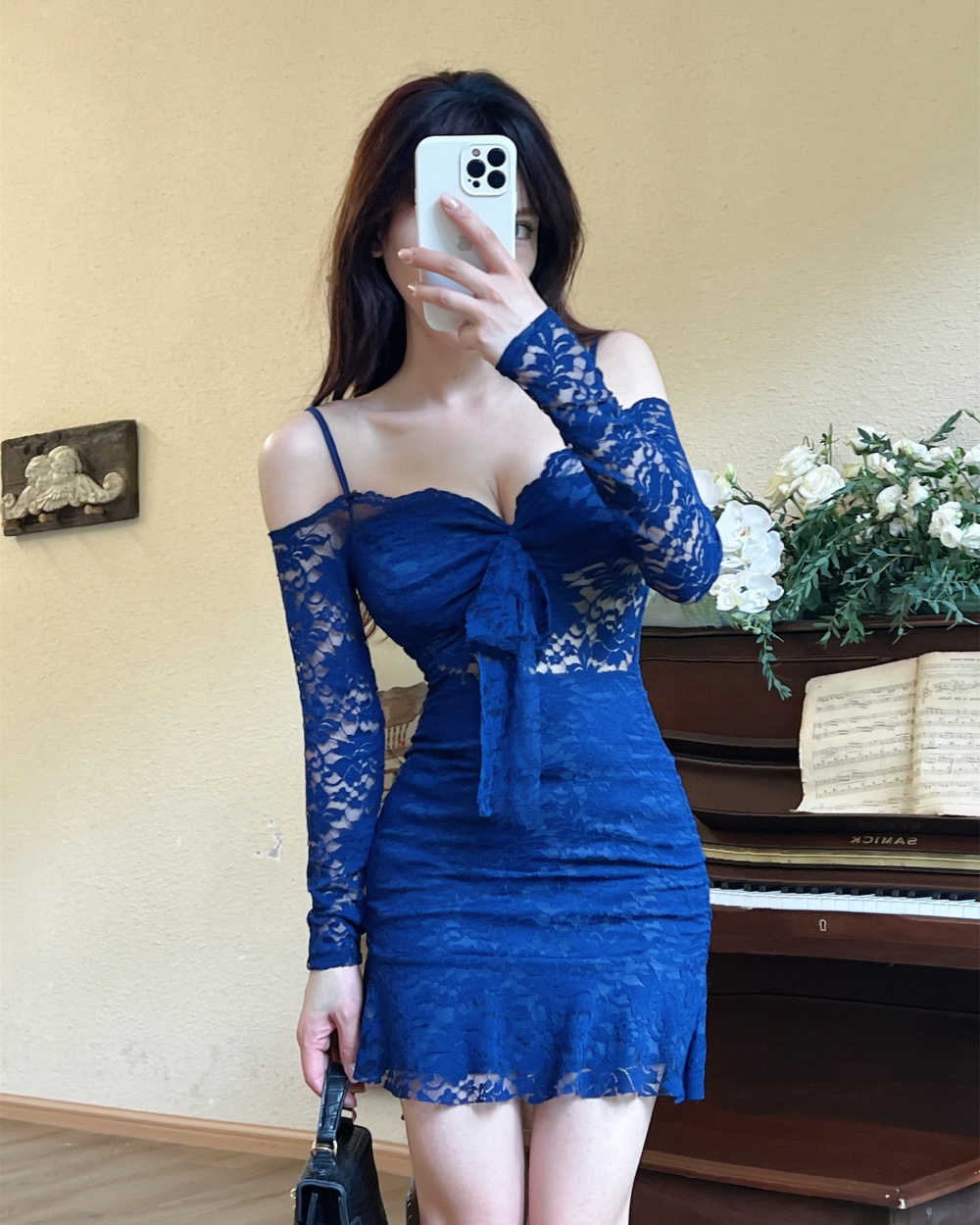 Package hip lace clavicle dress sling tight T-back