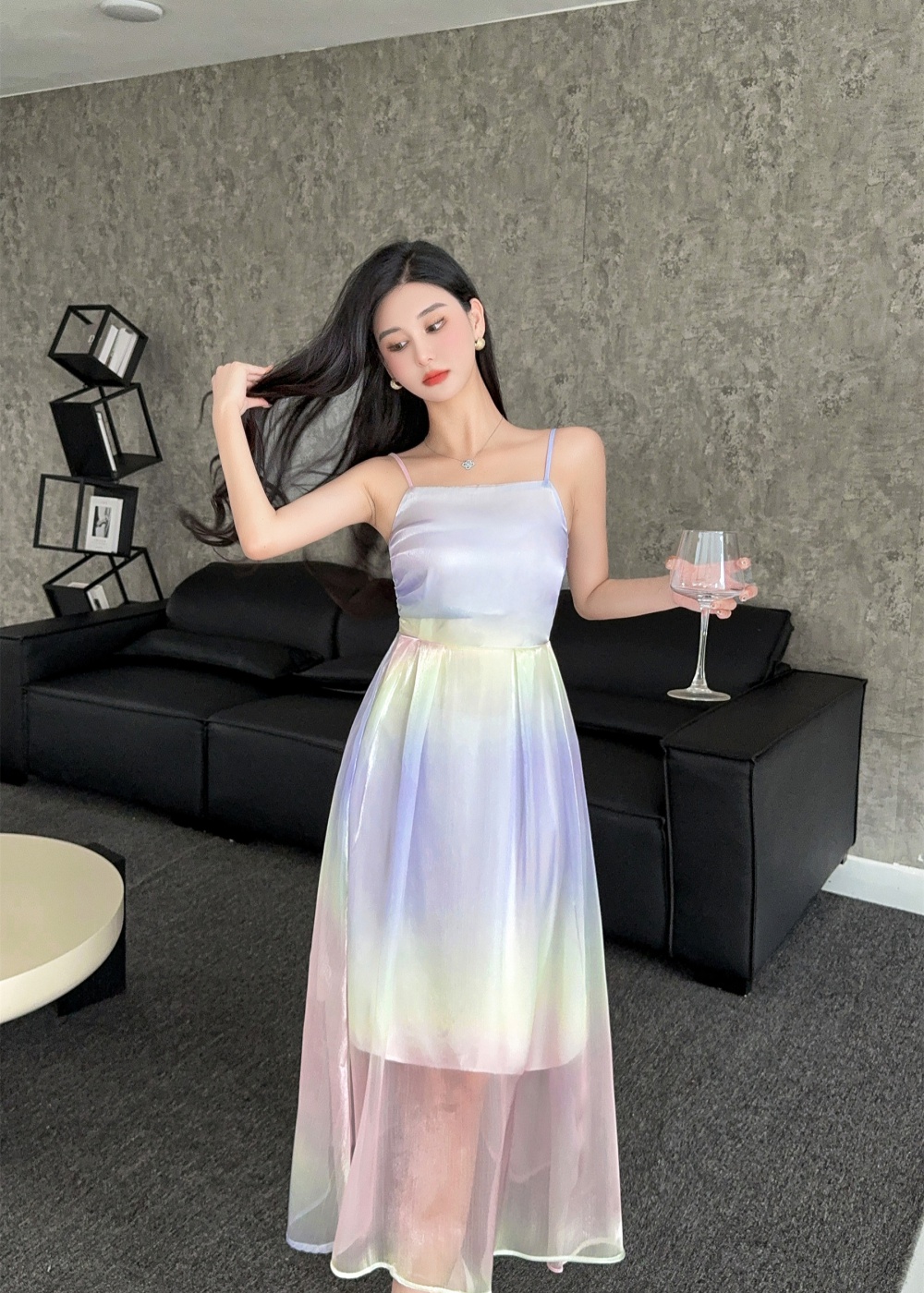 Tie dye big skirt bottoming sling sexy printing dress