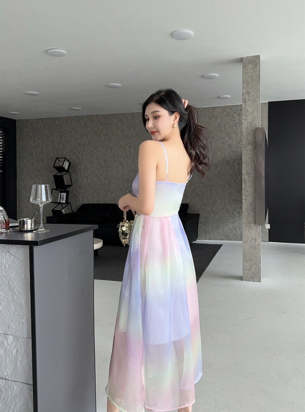 Tie dye big skirt bottoming sling sexy printing dress