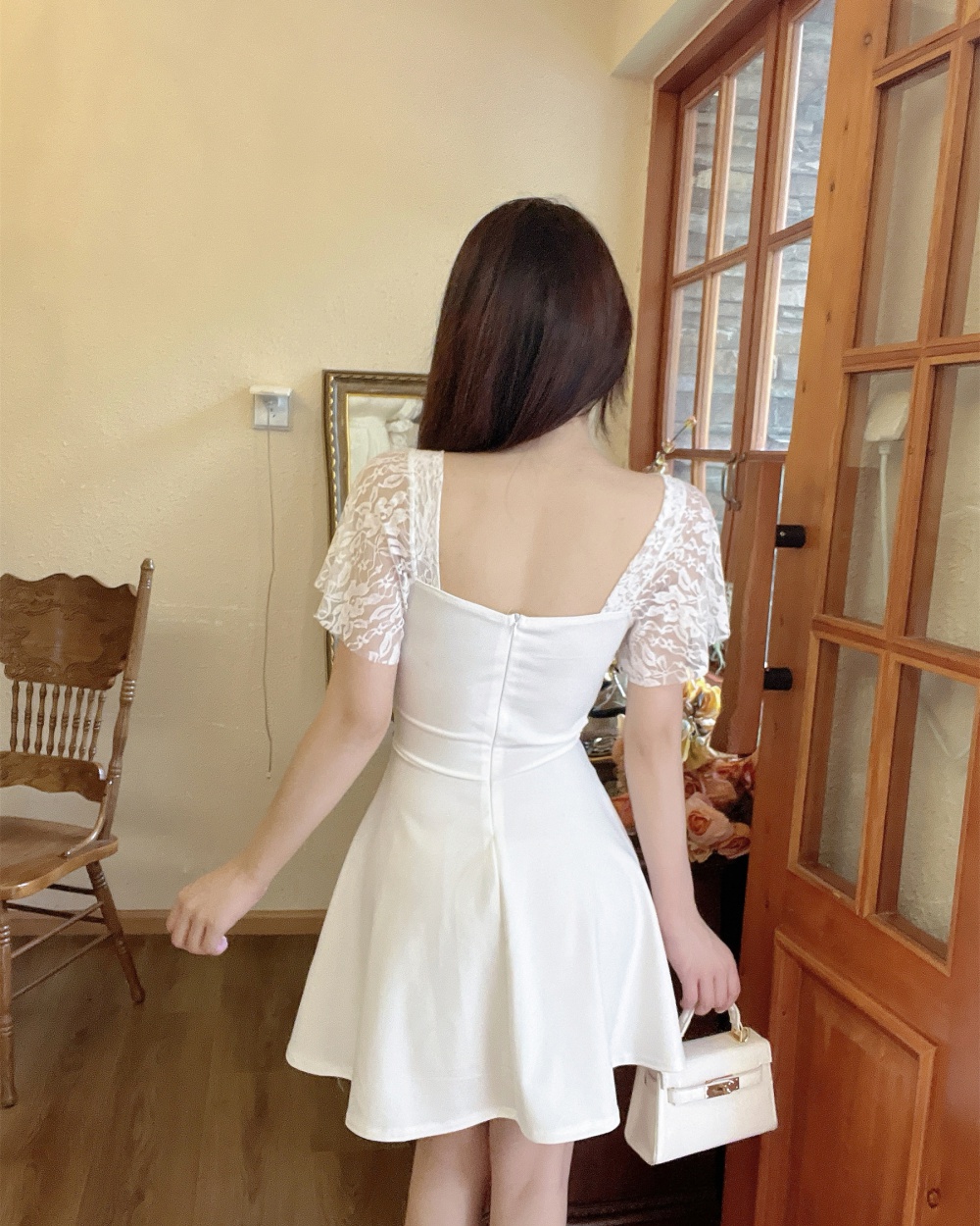 Bottoming big skirt low-cut V-neck splice dress