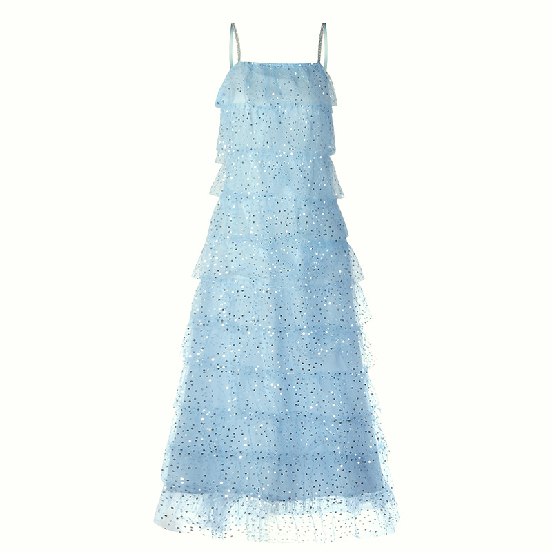 Blue summer sequins dress cake sling formal dress