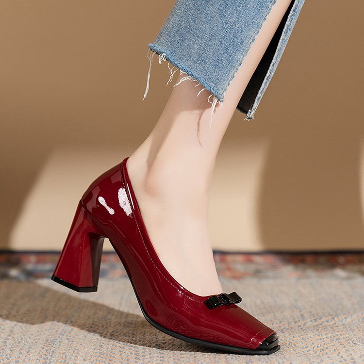 Autumn shoes square head high-heeled shoes