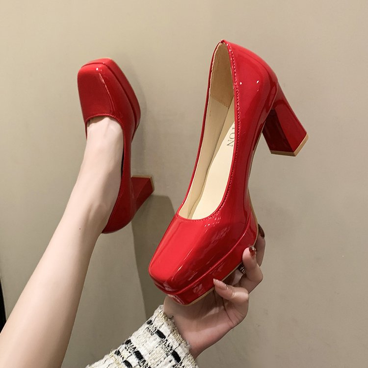 Fashion high-heeled shoes patent leather shoes