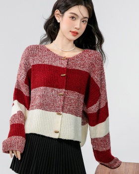 Knitted niche autumn sweater splice red tops for women