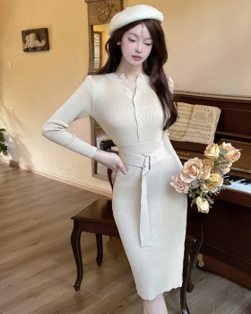 Bottoming single-breasted sweater slim dress for women