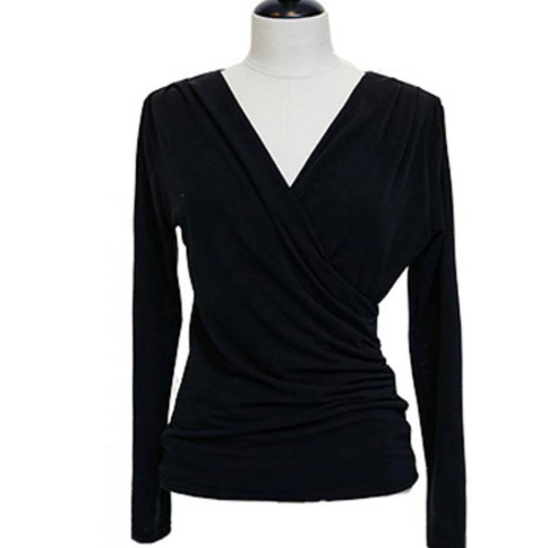 Autumn slim tops V-neck elasticity bottoming shirt for women