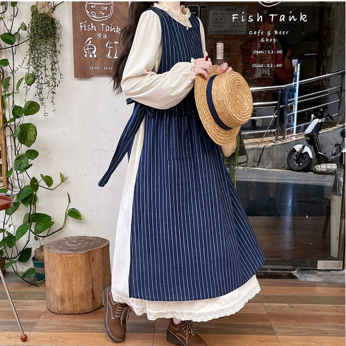 Frenum stripe dress outside the ride loose vest 2pcs set