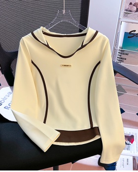 Splice autumn and winter hooded T-shirt all-match short tops