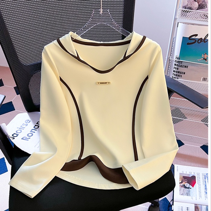 Splice autumn and winter hooded T-shirt all-match short tops