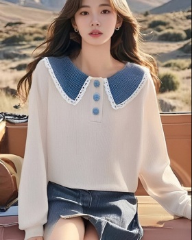 Long sleeve small fellow tops splice T-shirt for women