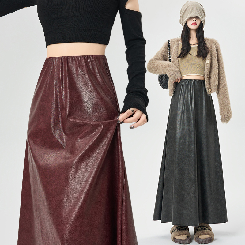 A-line drape long skirt red big skirt skirt for women