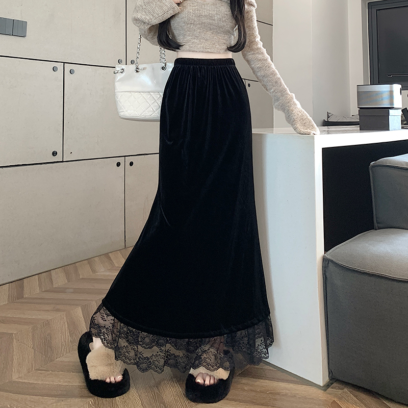 Lace mermaid long skirt autumn and winter slim skirt