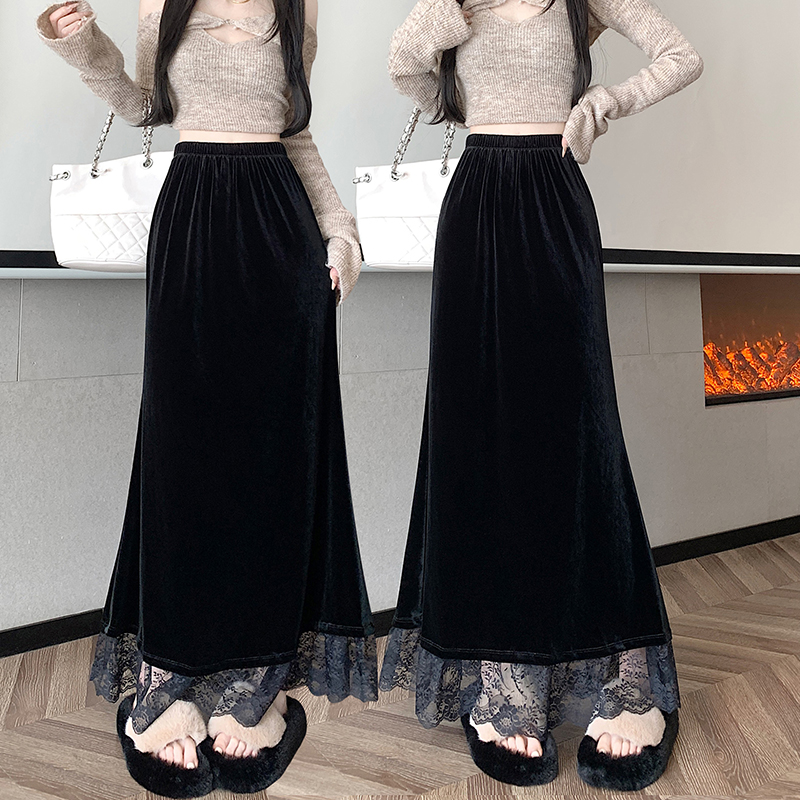 Lace mermaid long skirt autumn and winter slim skirt