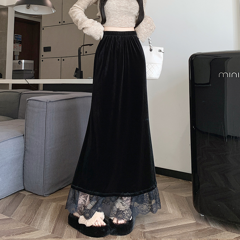 Lace mermaid long skirt autumn and winter slim skirt