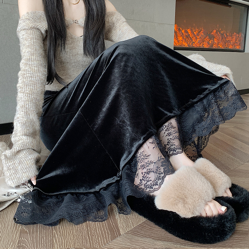 Lace mermaid long skirt autumn and winter slim skirt