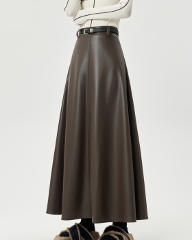 Slim pleated leather skirt PU drape skirt for women