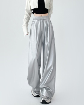 PU retro leather pants wide leg Casual pants