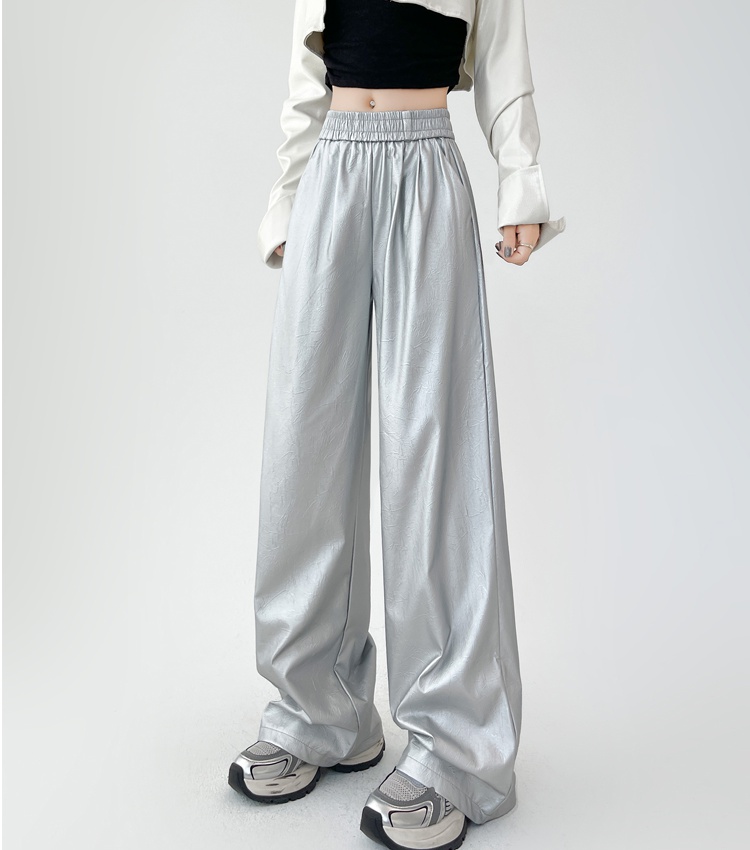 PU retro leather pants wide leg Casual pants