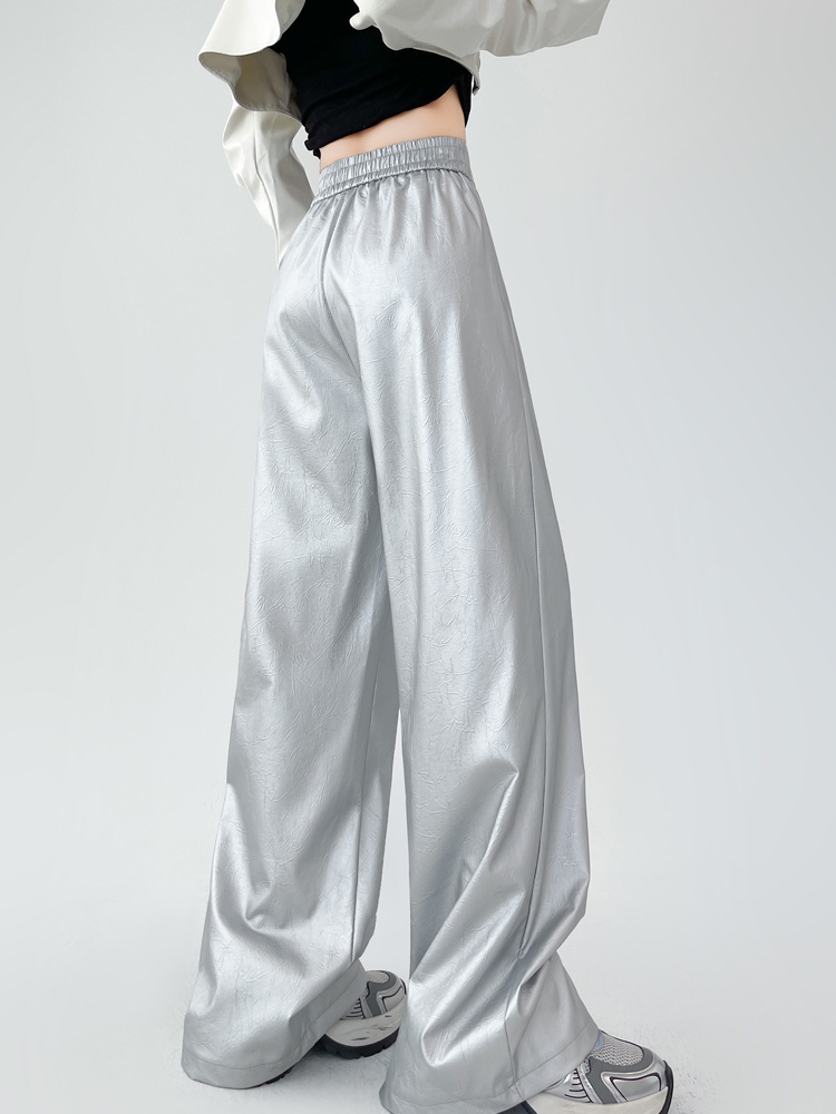 PU retro leather pants wide leg Casual pants