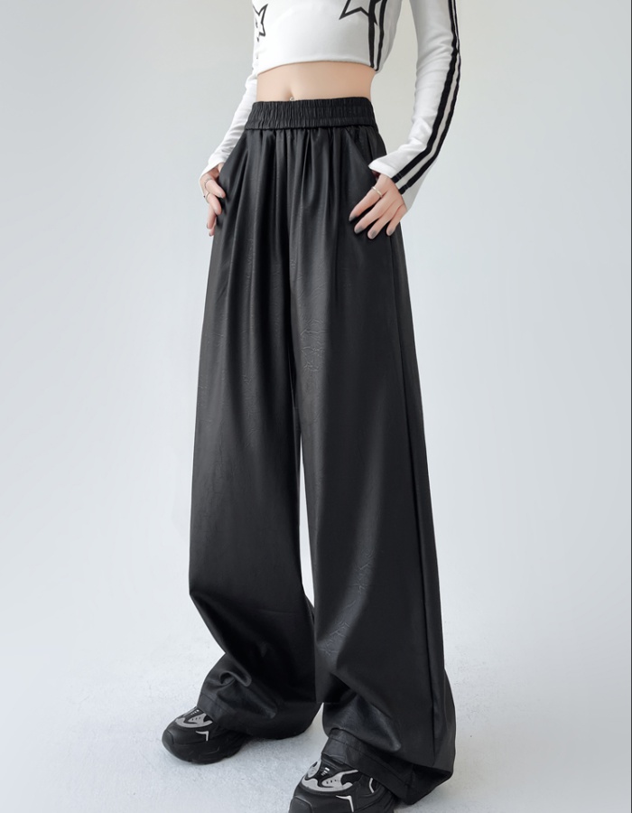 PU retro leather pants wide leg Casual pants