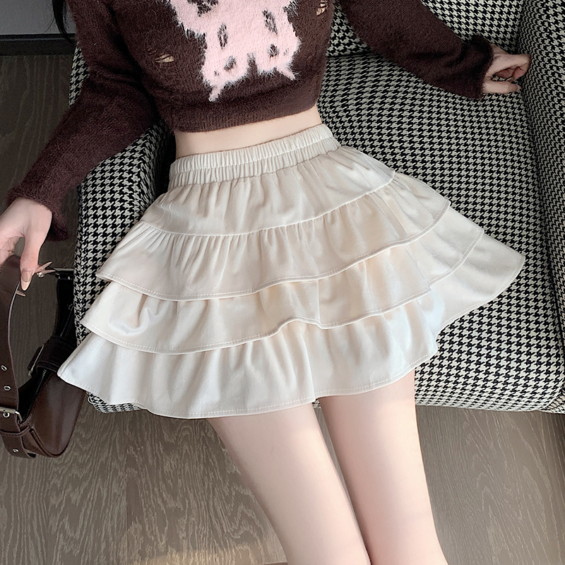 High waist cake short skirt autumn velvet skirt