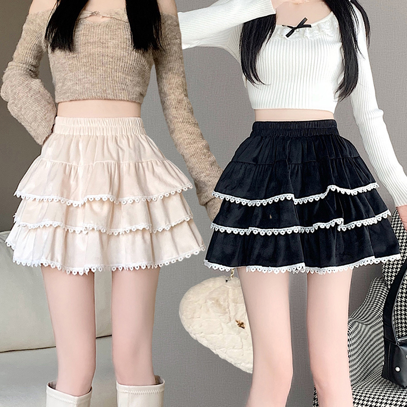 Lace skirt splice short skirt for women