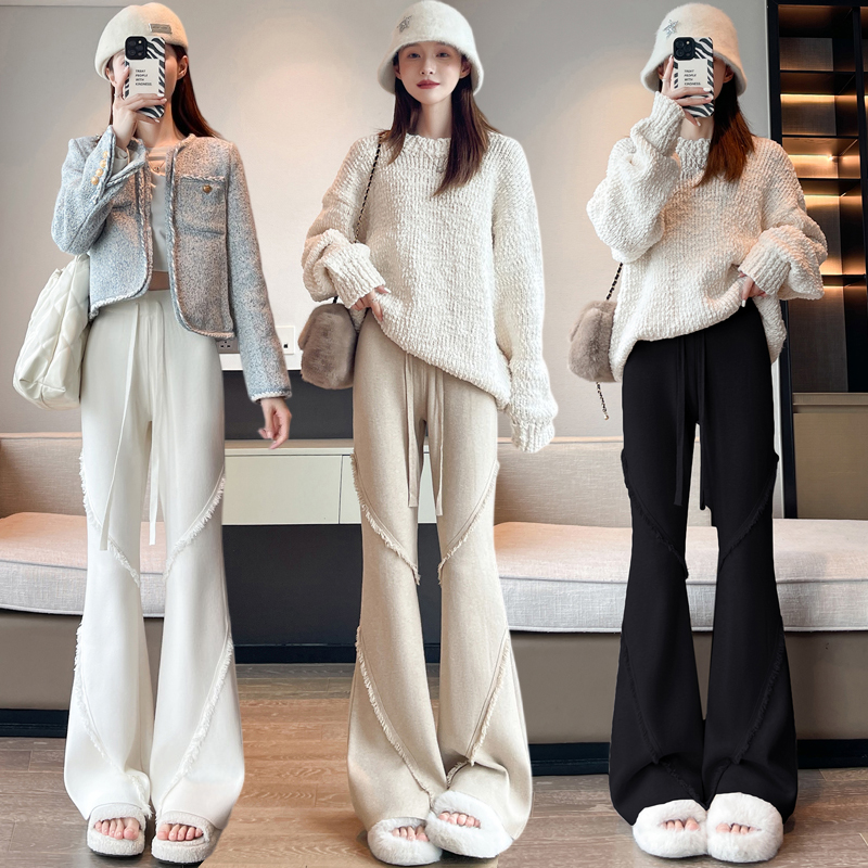 Tassels micro speaker pants Casual knitted flare pants