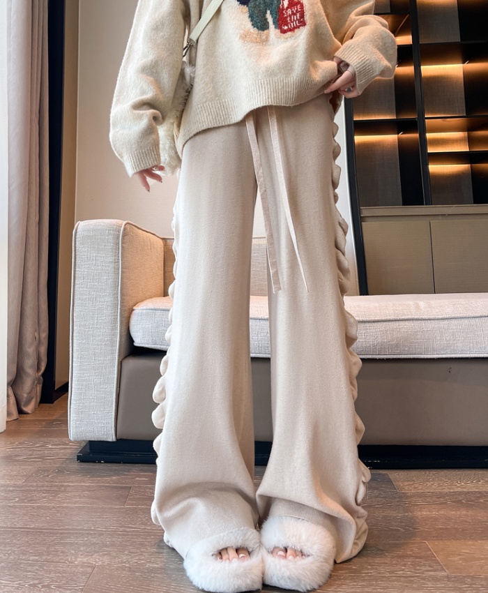 Straight Casual wide leg pants knitted pants for women