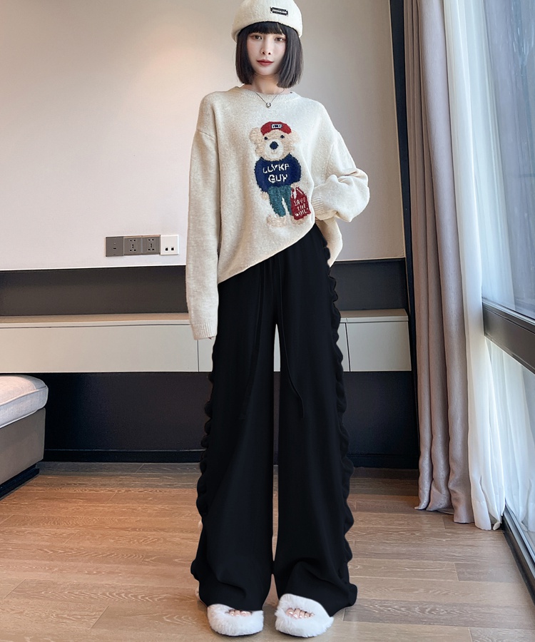 Straight Casual wide leg pants knitted pants for women