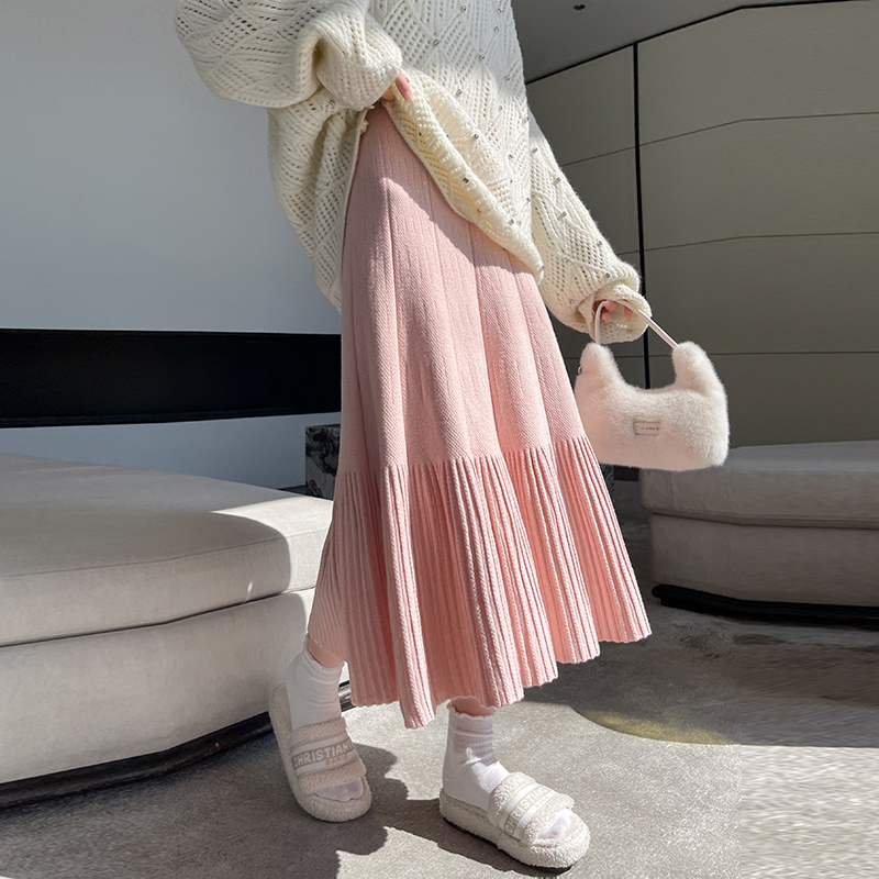 Knitted high waist long skirt slim long skirt for women