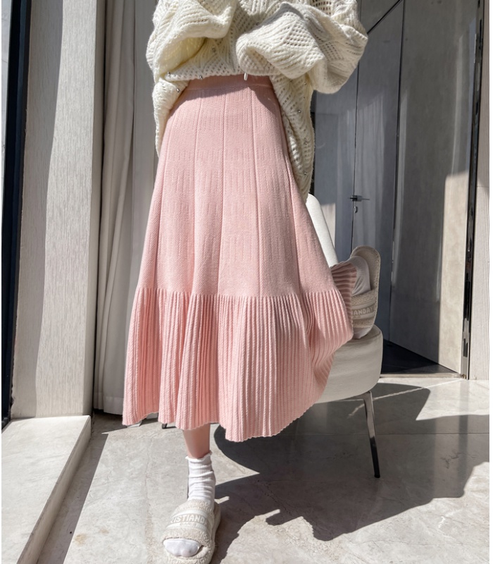 Knitted high waist long skirt slim long skirt for women