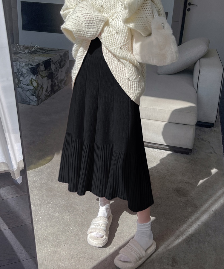 Knitted high waist long skirt slim long skirt for women