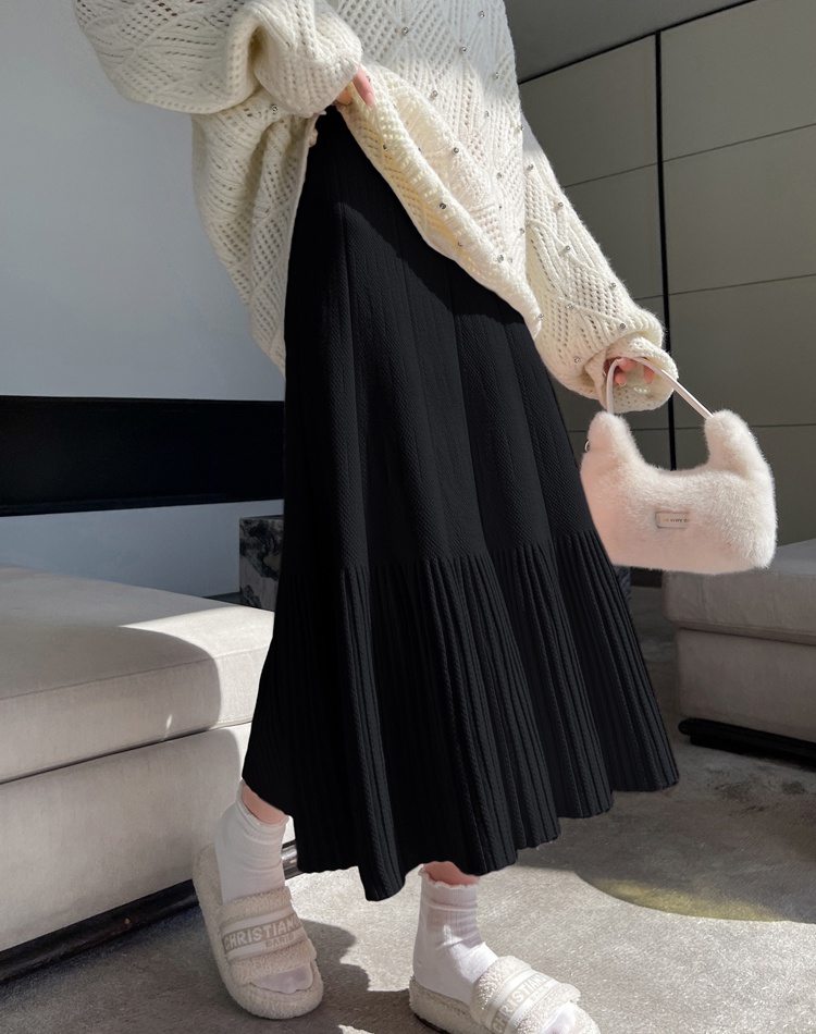 Knitted high waist long skirt slim long skirt for women