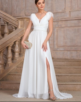 V-neck summer pure halter chiffon banquet evening dress