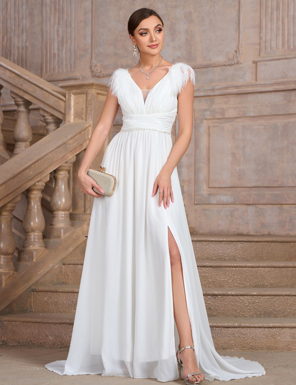 V-neck summer pure halter chiffon banquet evening dress