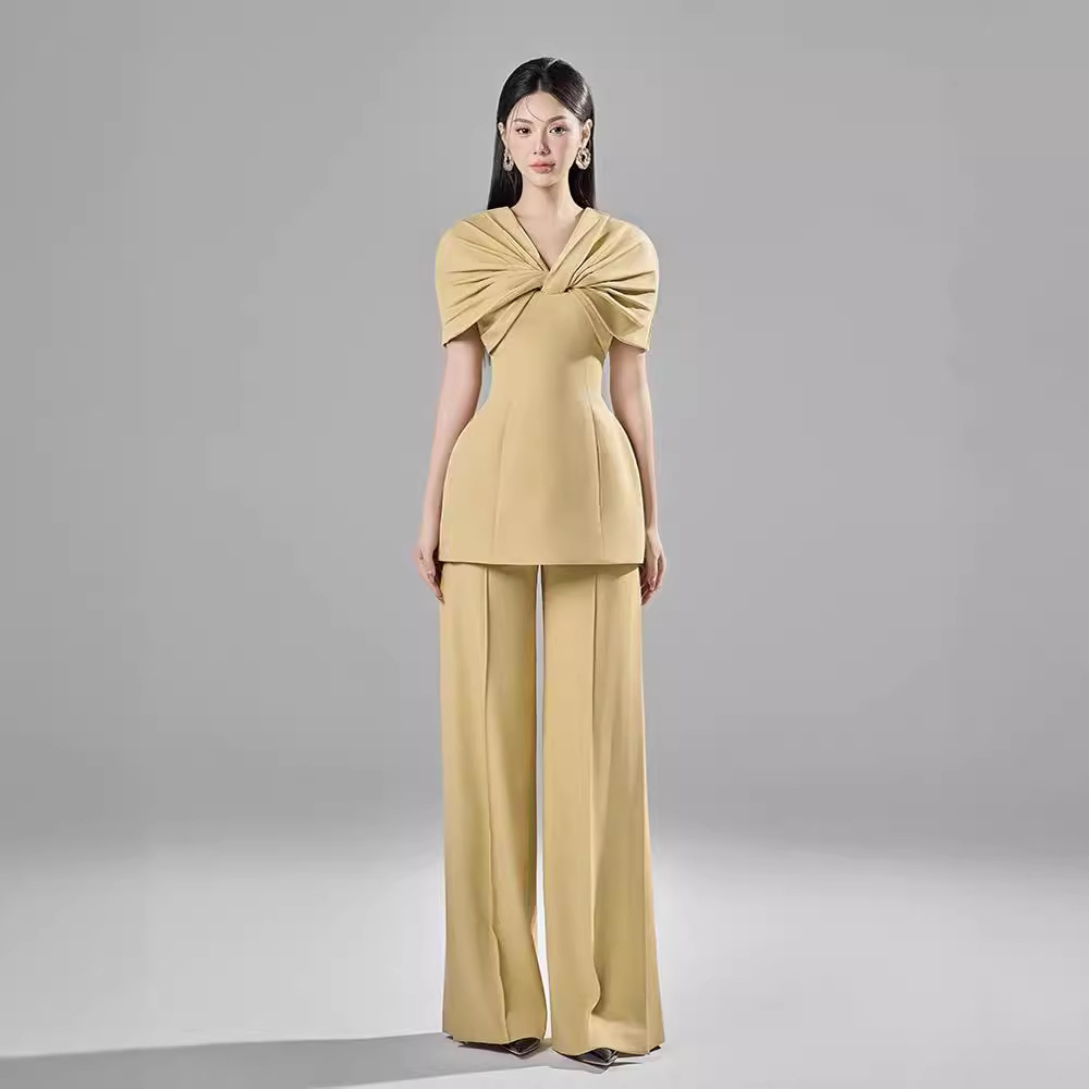 Temperament drape long pants fashion commuting tops 2pcs set