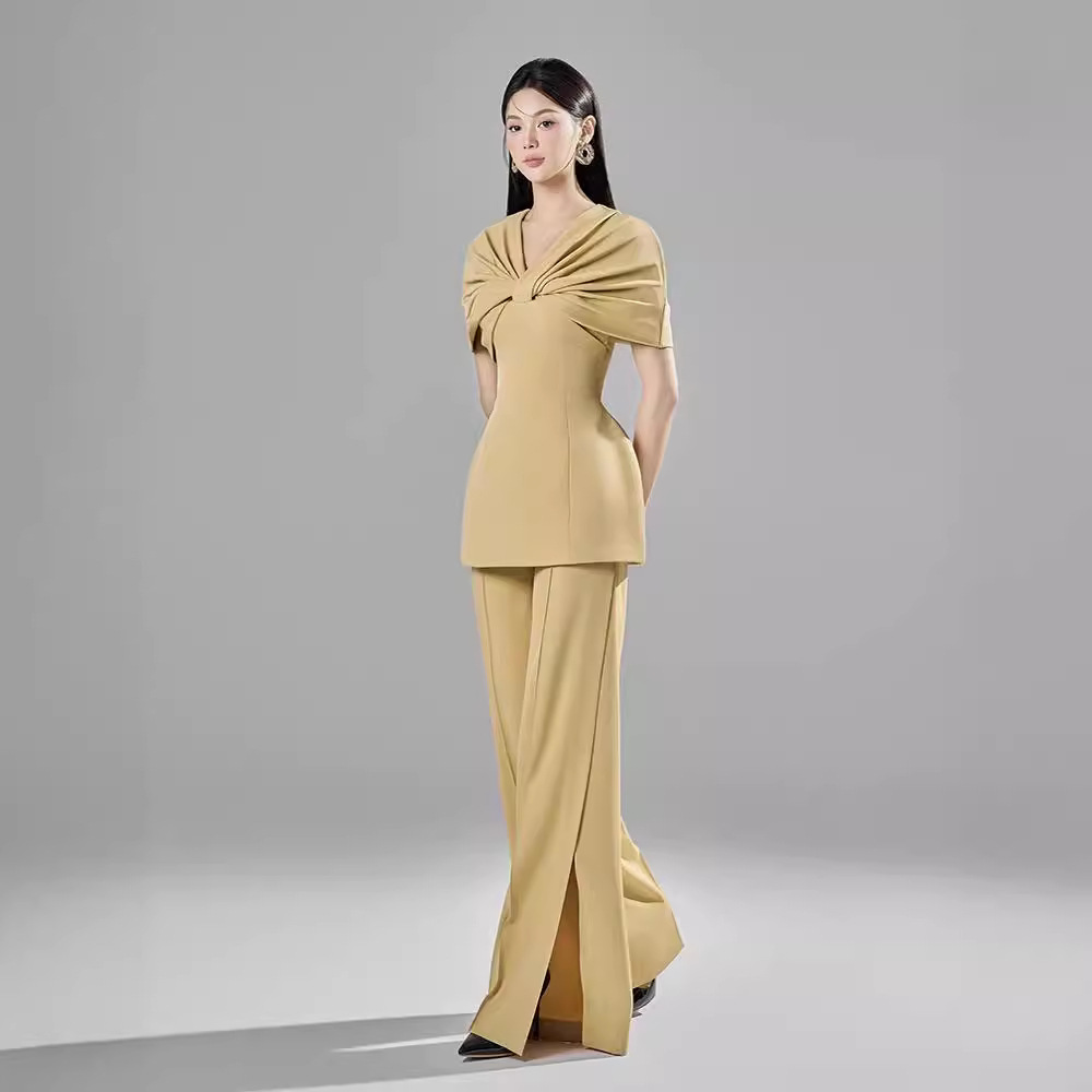 Temperament drape long pants fashion commuting tops 2pcs set