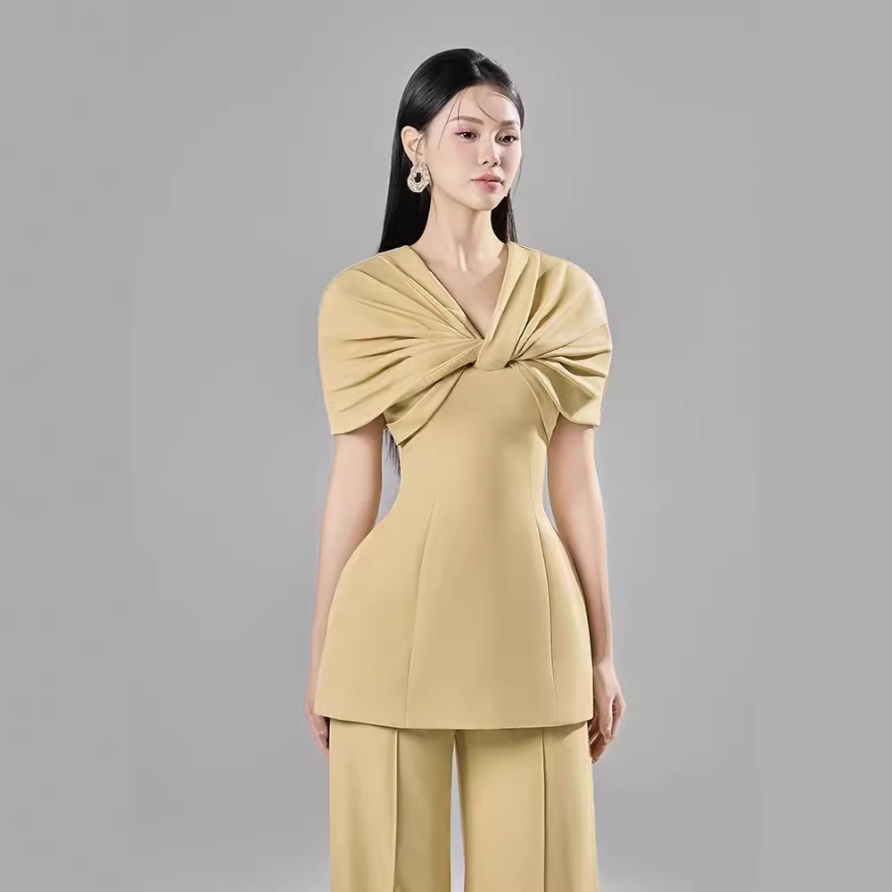 Temperament drape long pants fashion commuting tops 2pcs set