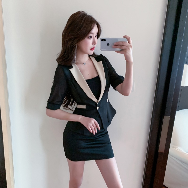 Spring and summer slim coat pinched waist business suit a set