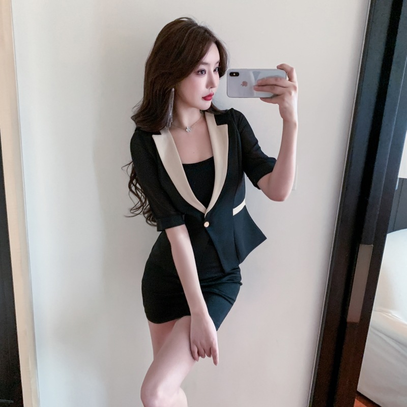 Spring and summer slim coat pinched waist business suit a set