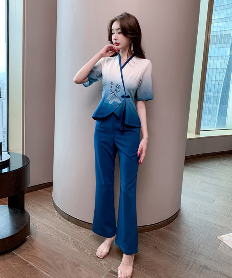 Chinese style tops retro long pants a set