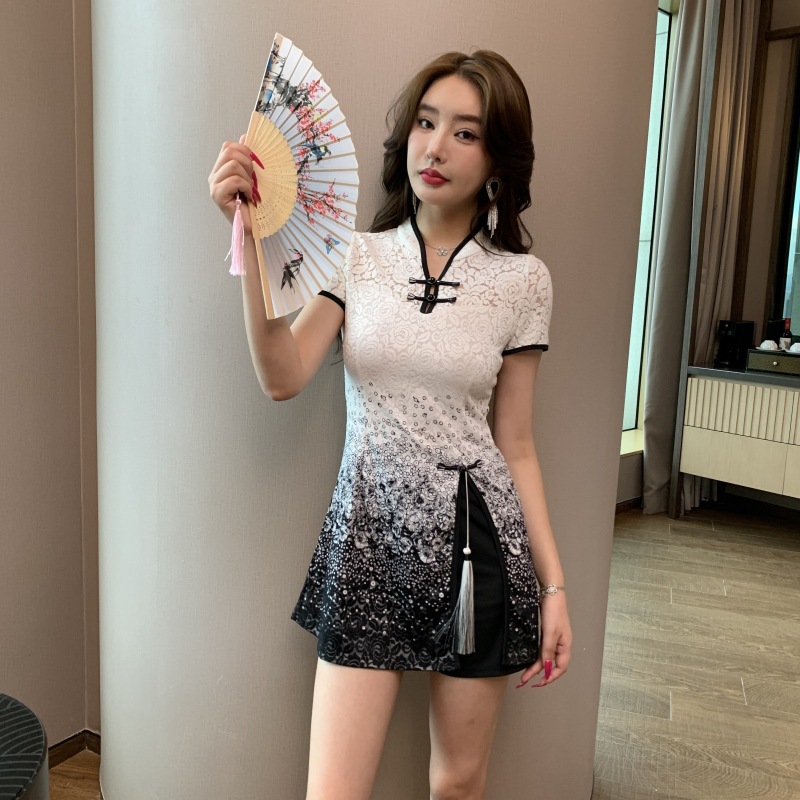 Overalls spring and summer cheongsam fashion dress a set